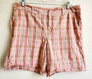 Axcess Orange Brown Plaid Chino Shorts 12 Lightweight Flat Front Pockets